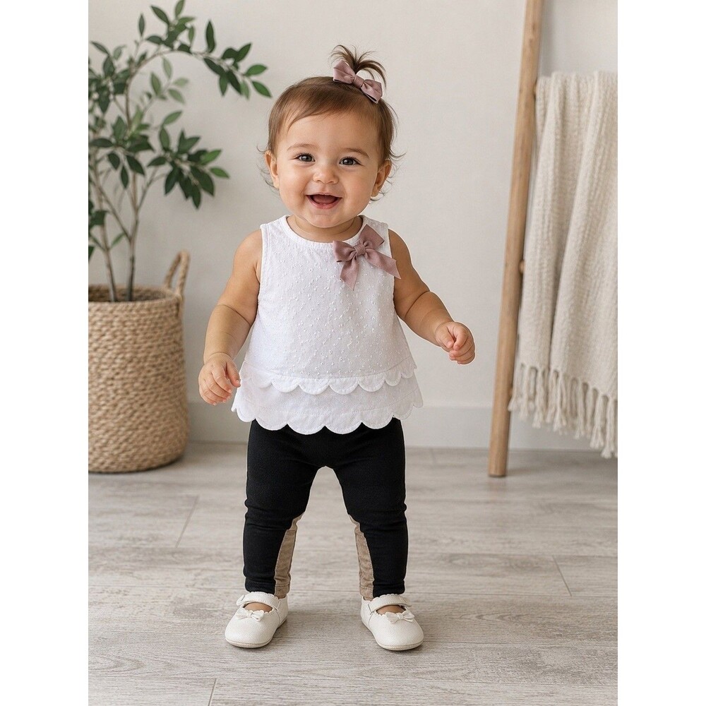 TAHARI BABY Designer 2 Piece Outfit Set Boho Top Faux Suede Legging Pant 12m